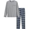 MoFiz Pigiama Uomo Lungo Autunno Inverno Morbido Caldo Pigiami Due Pezzi Manica Lunga Notte Camicia e Pantaloni Pigiama a Quadri con Tasche Grigio EU M