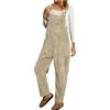 ThiCc Tuta da donna in velluto a coste, con spalline regolabili, a gamba larga, con tasche a salopette, casual, vestibilità larga, stile harem, multitasche, alla moda, invernale, caldo, Beige, M
