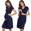 Irdcomps Camicia da Notte Donna Premaman Cotone Camicia Notte Allattamento Estiva Manica Corta Parto Ospedale Pigiama Vestito Gravidanza con Funzione di Allattamento al Seno Blu Scuro XL