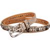 Generic Donna Cintura Sottile in Pelle Con Borchie Larga 2 Cm Cinturino Con Rivetti Rotondi Floreali in Argento Brillante per Jeans, Pantaloni, Abiti(Gold)