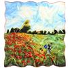 Prettystern foulard donna Colorata pura raso seta 90 cm quadrato Scialli Sciarpa Regalo Natale Mamma Monet Campo di papaveri a Argenteuil P792