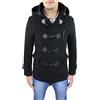 Mat Sartoriale Cappotto Montgomery Uomo Nero Casual Invernale Giacca Soprabito Giaccone con Bottoni alamaro (L)