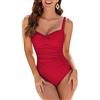WIN.MAX Costume Intero Donna, Costume Intero con Controllo della Pancia, Costume da Bagno Taglie Forti per Donna Monokini Push-up Vintage, per Coppe da C a DD (Rosso Brillante, IT42)