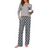 Namatime Pigiama lungo da donna, in cotone, con stampa loungewear in due pezzi, a maniche lunghe, con tasche, per autunno e inverno, Stella grigia, XL
