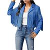 Gefomuofe Giacca in Pelle da Donna con Frange, Quaste, Giacca Tradizionale, Cowgirl, Western, Manica Lunga, Cardigan, Giacca da Motociclista, Giacca per Mezze Stagioni, Giacca Invernale, A blu., L