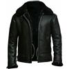 Shopoyn Giacca bomber da uomo in vera pelle di pecora, modello B3, aviatore nero, WW2, Nero , M
