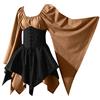 YOUYING Abito corto rinascimentale da donna, taglie forti, con maniche svasate, con lacci, abito medievale, abito gotico vittoriano irlandese, A# nero., M