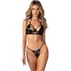 Selente Love & Fun Romantico Completo Intimo a 4 Pezzi Composto da Reggiseno, Reggicalze, Tanga ed Esclusiva Benda per Occhi in Raso. Made in EU.