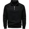SimidunEUR Felpa Uomo in Mistura di Cotone con Texture a Coste e Zip Quarter - Pullover Caldo Casual per Uso Quotidiano,Nero,L