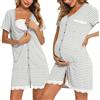 Uniexcosm Camicie da Notte Parto Cotone Camicia Notte Premaman con Scollo A V Manica Corta Aperto Anteriore Camicia da Notte Donne Gravidanza