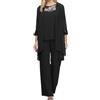 Vagbalena Camicia da Donna in Chiffon a Tre Pezzi Set di Abiti da Sera in Tulle Set di Pantaloni da Festa per Cocktail Set Elegante Abito Vintage a Tre Pezzi (Nero,3XL)
