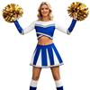 Generisch Costume da carnevale da donna con paillettes da cheerleader, con maniche lunghe, scollo rotondo, crop top elastico in vita, minigonna e pompon, 3 pezzi, per spettacoli sul palcoscenico