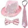 YUANHUYUOU Papillon con paillettes, cappello a cilindro, abito cravatta, abito papillon con paillettes, concerti di Mardi Gras in cosplay (rosa)