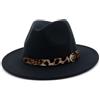 QUUPY Cappelli Panama da donna, a tesa larga, in feltro, con fibbia per cintura leopardata, Nero , 6 7/8 / 7 1/8