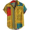 Xmiral Camicie Uomo Vintage Etnico Stampato Girocollo Manica Corta Allentato Casual (XXL,24Giallo)