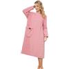 Generisch Camicia da notte da donna, a maniche lunghe, girocollo, in peluche, termico, con tasche, per l'inverno, soffice, per il tempo libero, per il tempo libero, colore: vinaccia, casual, O rosa