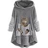 EGSDMNVSQ Felpa con cappuccio Donna Felpa con cappuccio con stampa gatto Accogliente Maglione in pile Caldo Grandi Taglie Inverno Giacca Teddy Casual Peluche Felpa con cappuccio Carino Pullover Lunghe Felpe