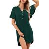 Wikoan Camicia da Notte Donna,Corto Vestito da Notte a Manica con Bottoni,Notte Donna con Tasche,Verde Scuro,XL