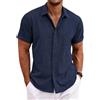 Generic Camicie da uomo in lino a maniche corte, casual, estive, con bottoni, per spiaggia, pesca, matrimonio, con tasca