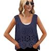 SMDPPWDBB Canotte da donna all'uncinetto con motivo floreale corto traforato in maglia, maglione estivo senza maniche con scollo rotondo, camicia allentata, Blu, Taglia Unica