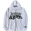 LIXQQS Hoodie, Felpa Streetwear Revival Anni 2000 Uomo, Taglio Oversize Casual con Stampa Alfabeto Graffiti, Maglione Tricot, Giacca con Cappuccio Y2K con Zip(White,M)