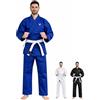 Mytra Fusion Karate Gi adulto con Cintura - Tuta da Allenamento Arti Marziali 200g per Uomo e Donna - Divisa Karate Studenti (Blu, 3/160)