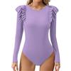 Missufe Maglia da donna elegante girocollo con volant a maniche lunghe