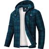 MoFiz Uomo Camicia di Flanella a Quadri Giacca di Cotone Invernale Foderata Camicia da Boscaiolo Manica lunga con Cappuccio e Cinque Tasche Natale Verde Blu EU 3XL
