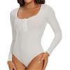 Joyshaper Body Manica Lunga Donna Perizoma Body Top Scollo Rotondo Bodysuit Elegante a Coste Camicetta con Bottoni Tuta Aderente, Bianco, S