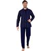 Leo Corsetteria Pigiama Lungo Uomo 100% Caldo Cotone Aperto Bottoni 3 Tasche No Polsini Righe Blu Taglia XL FBA