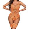 EVELIFE Completo Intimo Donna Body con Reggicalze Fascia Coscia Babydolls Sotto Abbigliamento Coscia con Giarrettiera, arancione, M