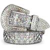 LEACOOLKEY Cintura da uomo e donna, alla moda, con strass, con borchie in pelle PU, per jeans e uomini, C-argento., L