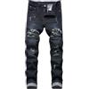 Generico Jeans Uomo Strappati Drip Neri,Pantaloni Jeans Casual Elasticizzati Slim con Piedi Piccoli Strappati alla Moda da Uomo Pantaloni Sportivi Cerniera