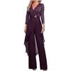 Botong Madre della Sposa Pantaloni Suit Set 2 PC Chiffon & Pizzo Abito Ospite di Nozze ith Strass 3/4 Maniche