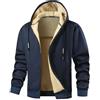 Generisch Felpa con cappuccio da uomo in pile con cappuccio e chiusura lampo, tinta unita, foderata, in lana d'agnello, comoda giacca termica invernale con cappuccio e tasche, O blu navy, L