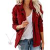 Generisch Giubbino militare da donna leggero casual chiusura lampo bottoni automatici utility cargo cappotti con tasca giacca marrone, rosso vivo, L