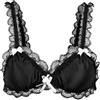 Satini Bralette in Raso con Volant e Rose, Nero, XL
