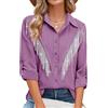 MYMORE - Camicia da Donna con Bottoni e Frange di Strass, Maniche a 3/4, Scintillante Top da Concerto, L
