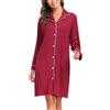 Vlazom Camicia da Notte Donna Invernale Camicie da Notte da Donna a Maniche Lunghe Aperta Davanti con Bottoni Scollo a V，Bordeaux，S