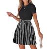 CUPSHE - Abito combinato con cintura e stampa geometrica, maniche corte, scollatura rotonda, abito casual estivo, Nero, L