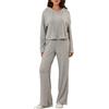 Caziffer Donne 2 Pezzi Abiti Primavera Tinta Unita A Costine Maglia Con Cappuccio E Gambe Larghe Pantaloni Set Loungewear Biancheria Da Notte Indumenti Da Notte Abbigliamento Da Casa Estetica Set Tuta