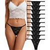FINETOO Confezione da 10 Stringhe in Pizzo da Donna, Biancheria Intima Sexy, Lingerie Multipla, Taglie S-XL