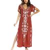 YOUKD Cotton Kaftan Abito Floreale Ricamato Bohemian Beach Bikini Cover Up Robe Plus Size Camicia da Notte per Le Donne