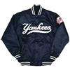 HIDE CRAFTS NY Ynkes - Giacca bomber Varsity da uomo, in raso, blu navy, con bottoni sul davanti, stile baseball, Blu, Large