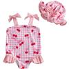 Dazzerake Costume da bagno per neonata, costume da bagno con spalline e cappello, costumi da bagno per bambini e bambine con fragola ciliegia stampata