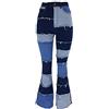 HONGBI Color Block Jeans da Donna, a Zampa di Elefante, con Motivo Patchwork, a Vita Alta, Patch Flare Push Up Denim Pantaloni Larghi Stile Vintage