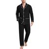 MoFiz Pigiama Uomo Cotone Lungo Invernale Pigiama da Notte con Bottoni Maniche Lunghe Morbido Pigiami Due Pezzi Camicia Pigiama e Pantaloni con Tasche Nero US XL/EU 2XL
