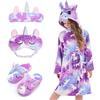 Piefry Bambina Accappatoio Morbido Unicorno Vestaglie con Cappuccio per Bambine con Unicorno Pantofole, Benda e Fascia - Regali per Ragazze (Unicorno Viola, 8-9 anni)