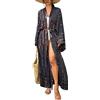 YOUKD Abito estivo da donna lungo caftano maxi bohemien da spiaggia coprente vestaglia spaziosa kimono taglia unica, Colore: nero. Etichettalia unica