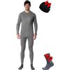 Merino.tech 100% Merino Biancheria Intima Uomo Set, Biancheria da Sci Merino Uomo, Baselayer a Maniche Lunghe e Mutande + Berretto, grigio, M